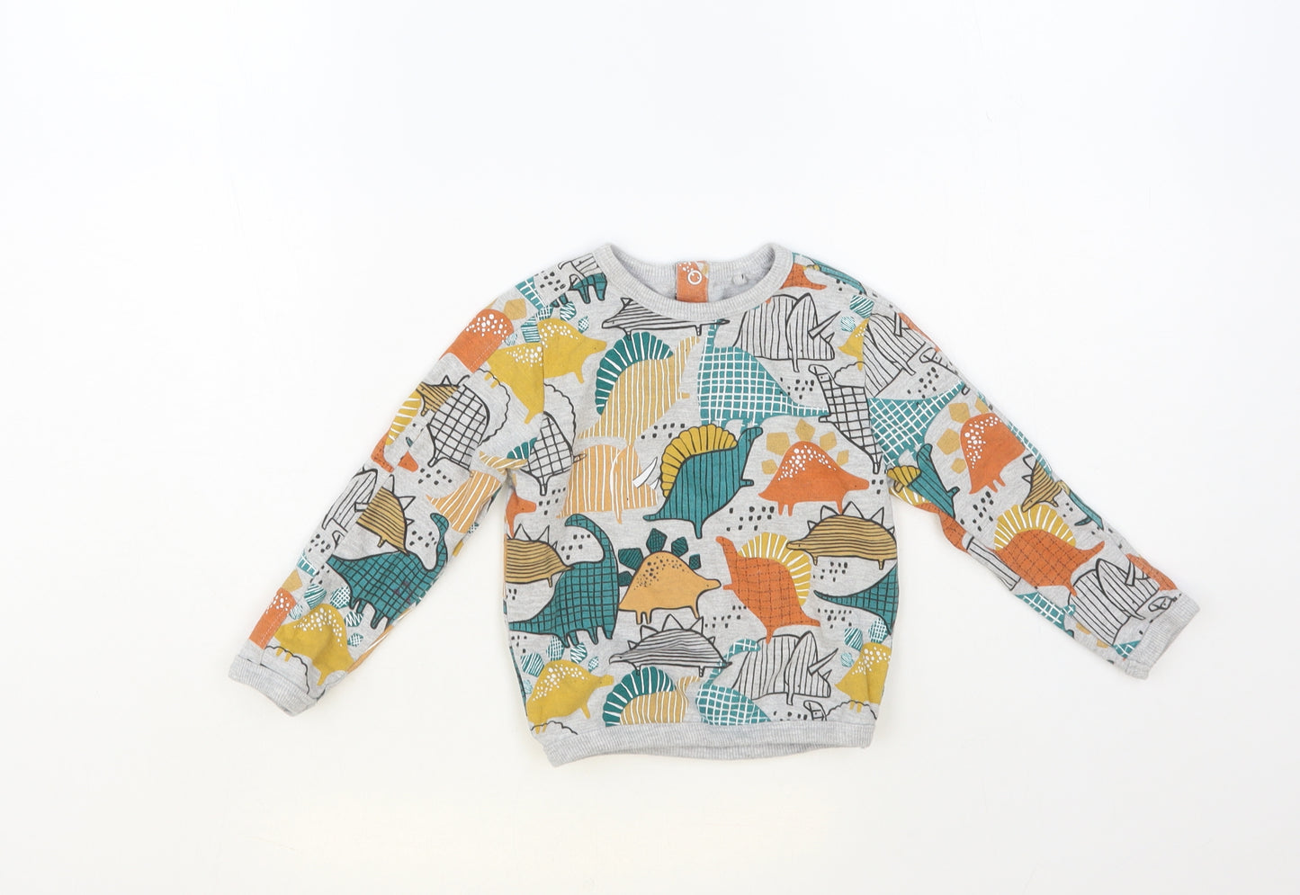 TU Baby Multicoloured Geometric Cotton Pullover Jumper Size 18-24 Months Snap - Dinosaur Print