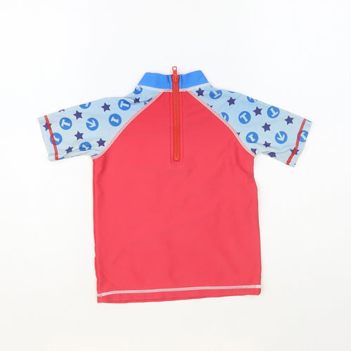 Mini Club Boys Multicoloured Geometric Polyester Pullover T-Shirt Size 4-5 Years Mock Neck Zip - Thomas & Friends Rash Top