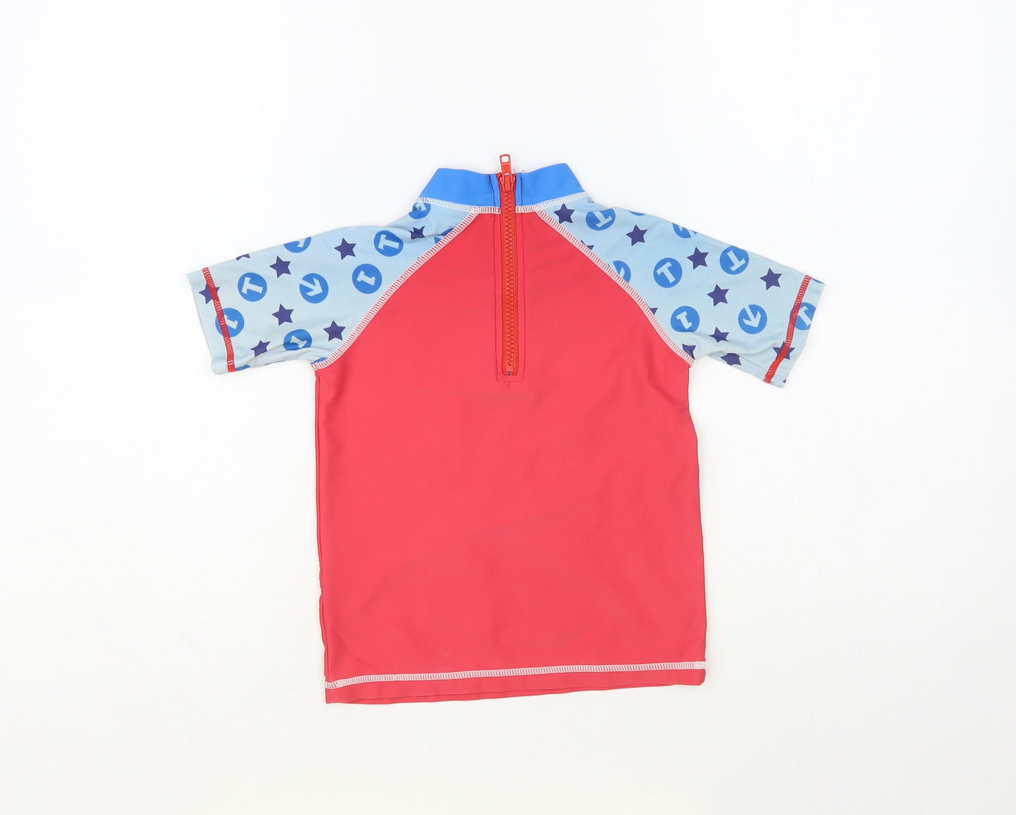 Mini Club Boys Multicoloured Geometric Polyester Pullover T-Shirt Size 4-5 Years Mock Neck Zip - Thomas & Friends Rash Top
