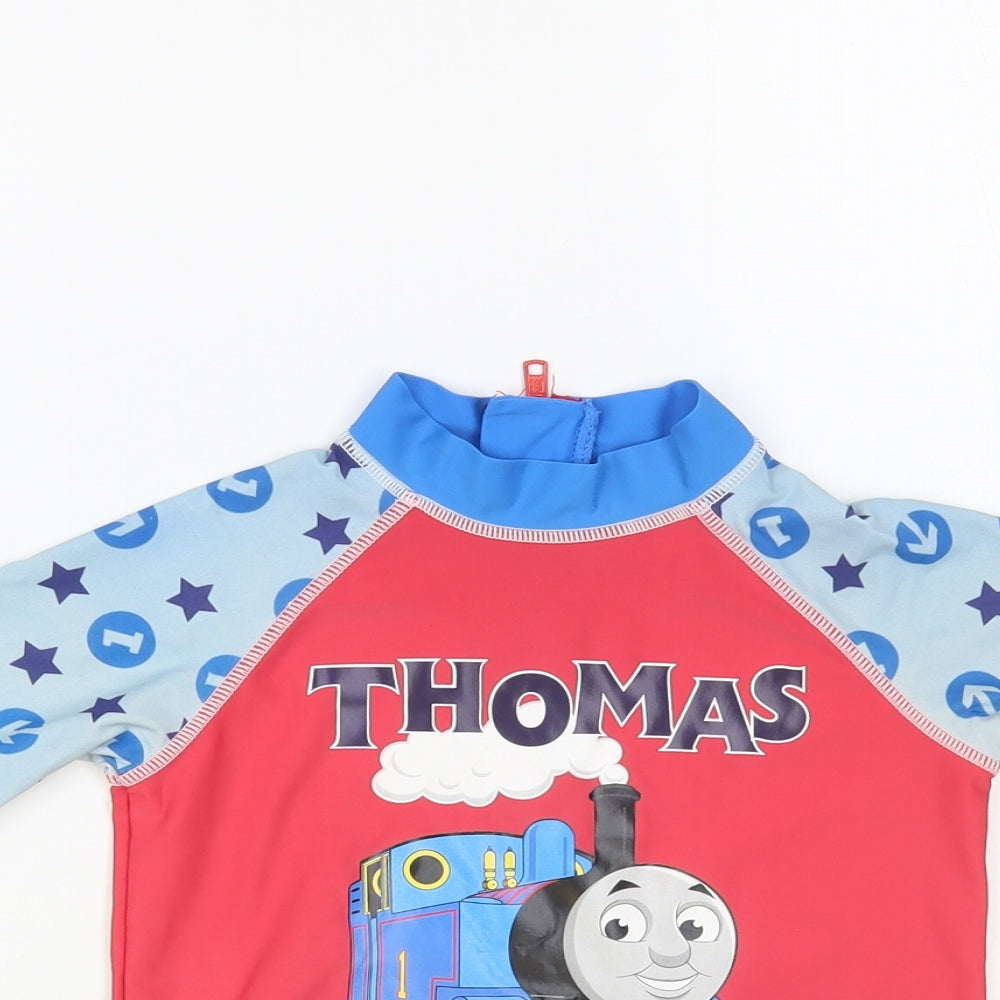 Mini Club Boys Multicoloured Geometric Polyester Pullover T-Shirt Size 4-5 Years Mock Neck Zip - Thomas & Friends Rash Top