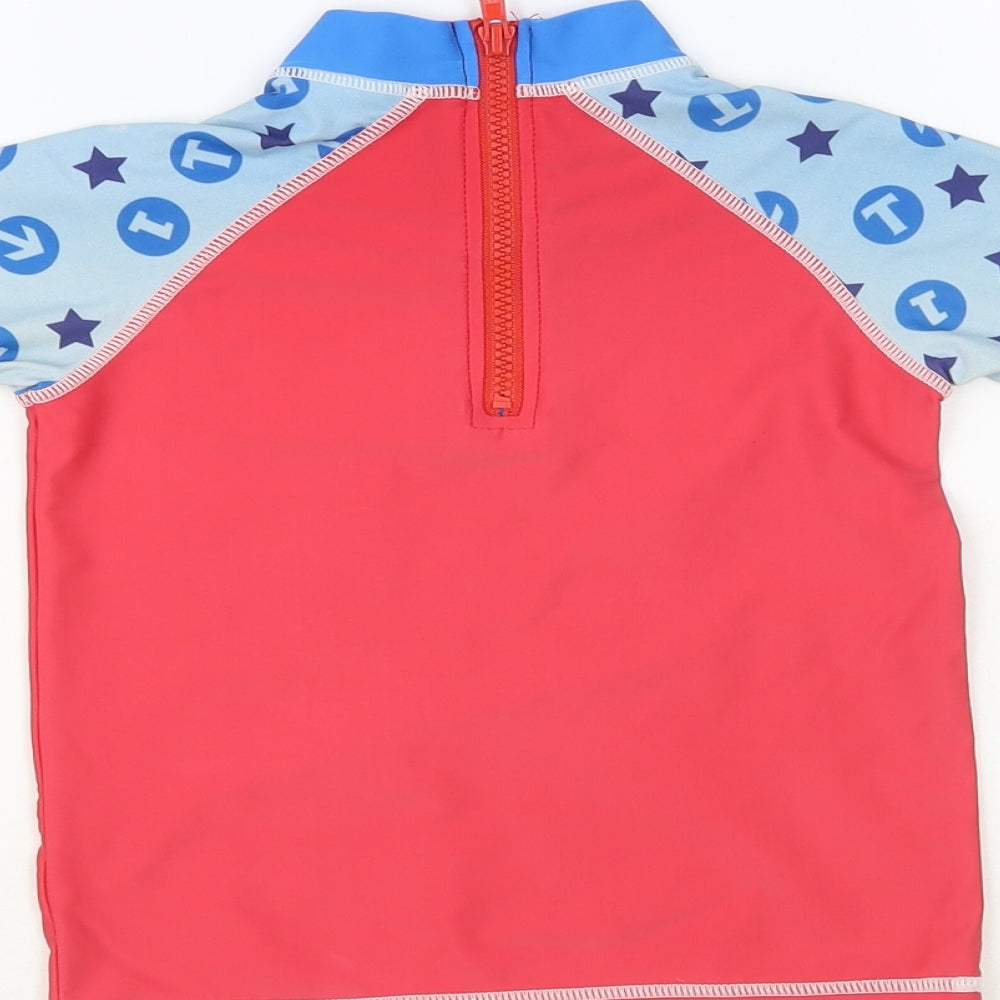 Mini Club Boys Multicoloured Geometric Polyester Pullover T-Shirt Size 4-5 Years Mock Neck Zip - Thomas & Friends Rash Top
