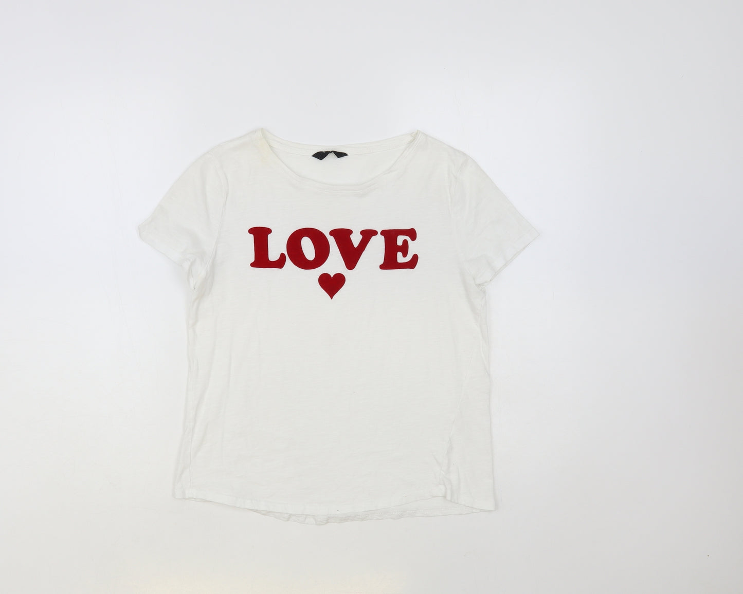 Papaya Womens White Cotton Basic T-Shirt Size 8 Crew Neck - Love