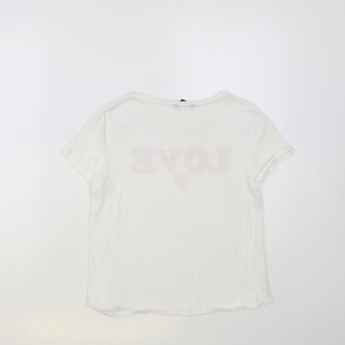 Papaya Womens White Cotton Basic T-Shirt Size 8 Crew Neck - Love