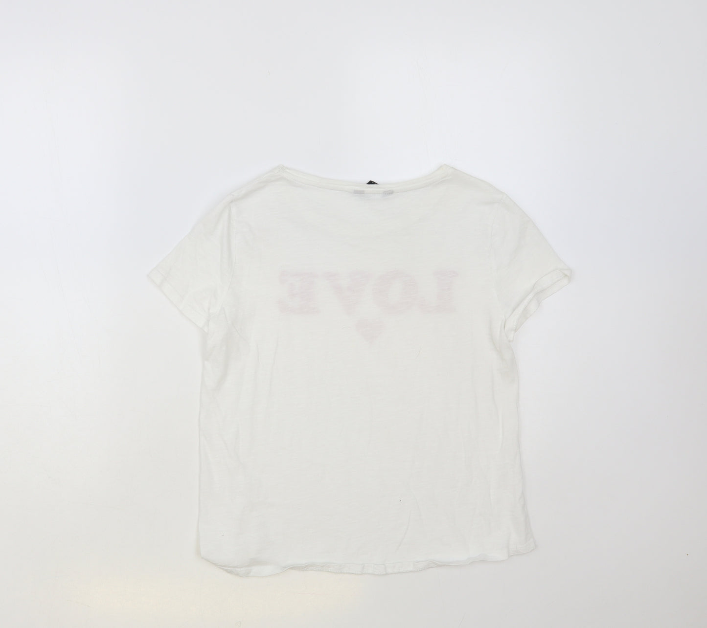 Papaya Womens White Cotton Basic T-Shirt Size 8 Crew Neck - Love