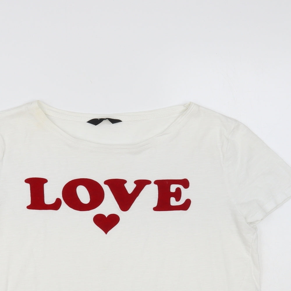 Papaya Womens White Cotton Basic T-Shirt Size 8 Crew Neck - Love