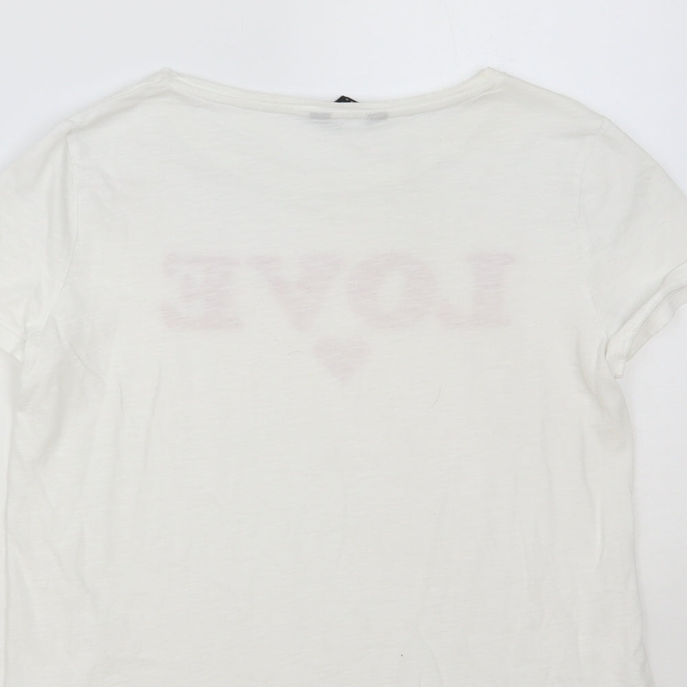 Papaya Womens White Cotton Basic T-Shirt Size 8 Crew Neck - Love