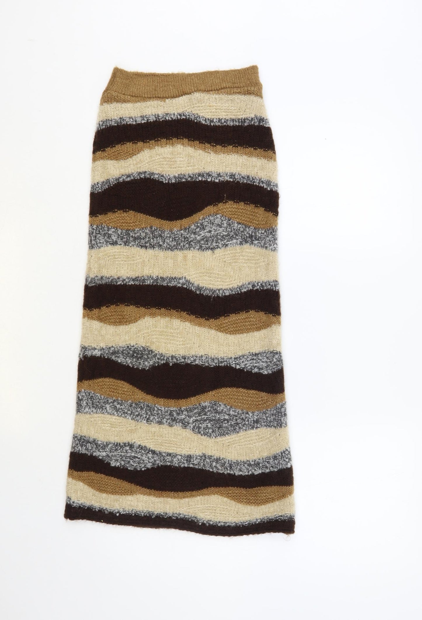 Primark Womens Brown Striped Acrylic Straight & Pencil Skirt Size 6