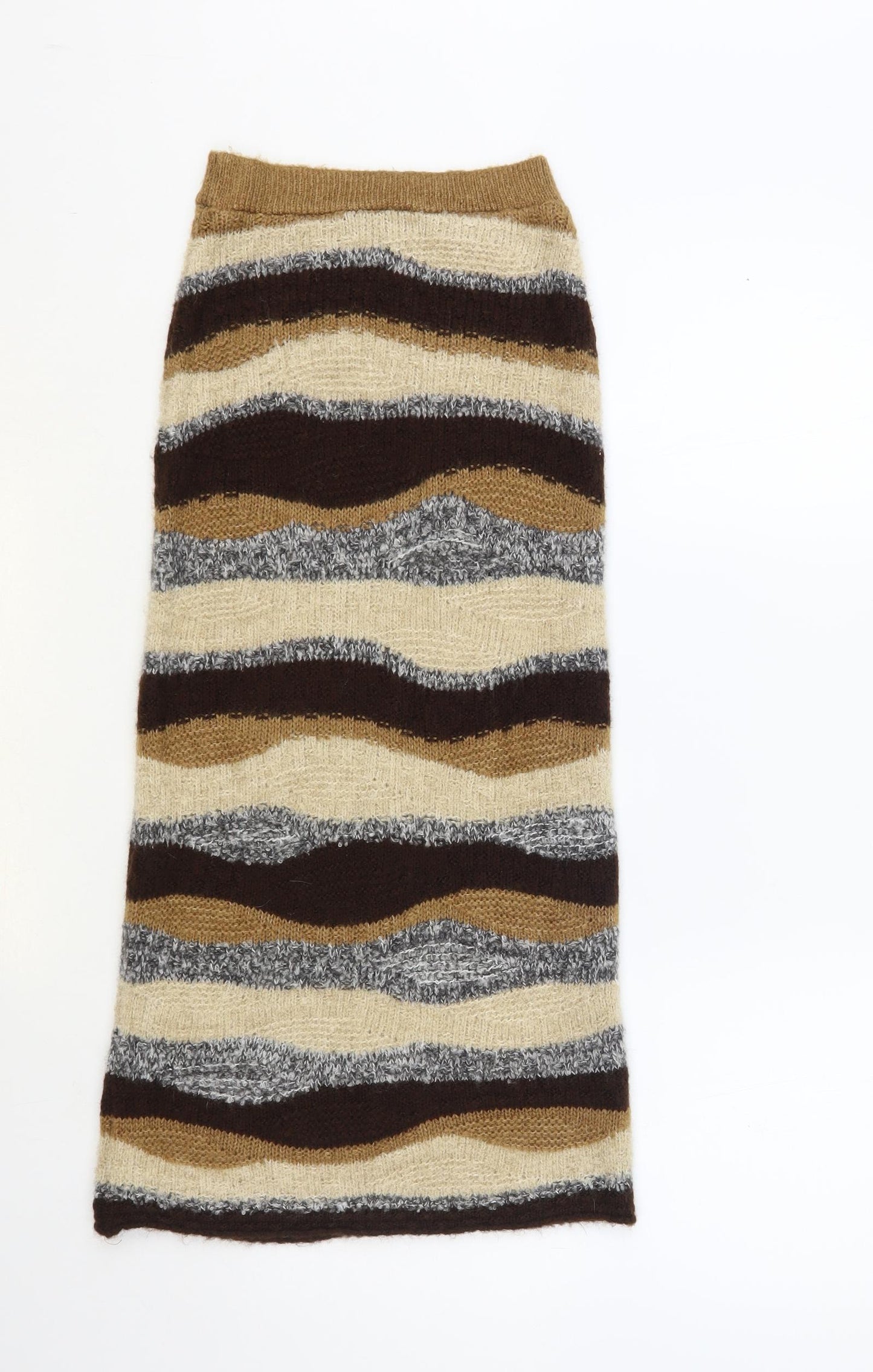 Primark Womens Brown Striped Acrylic Straight & Pencil Skirt Size 6