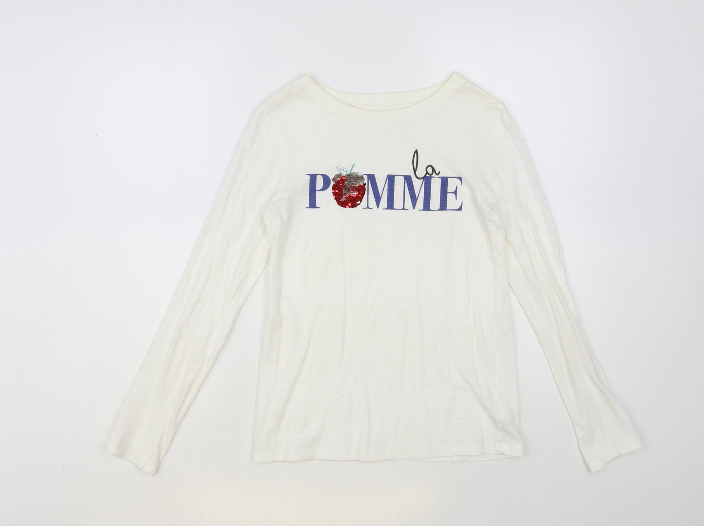 NEXT Girls White Cotton Pullover T-Shirt Size 12 Years Crew Neck Pullover - La Pomme