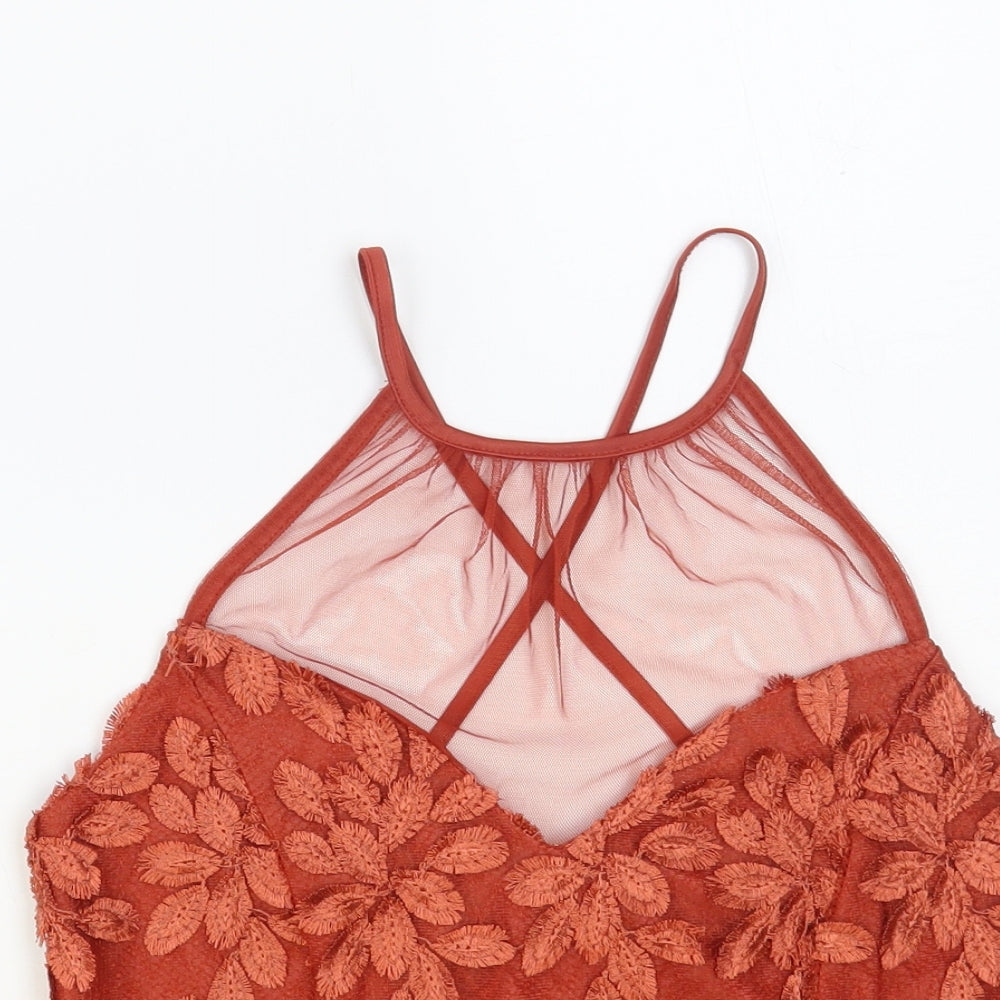 River Island Womens Orange Polyester Cropped Tank Size 8 Round Neck - Lace Overlay