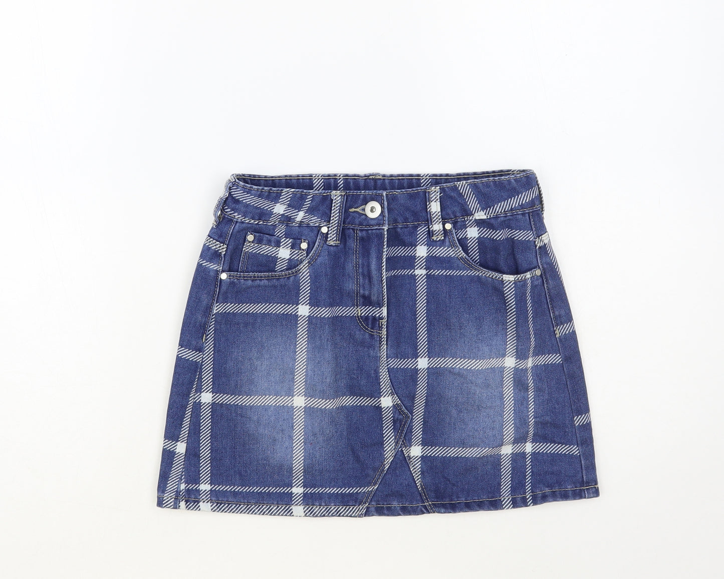 George Girls Blue Plaid Cotton Mini Skirt Size 9-10 Years Regular Button
