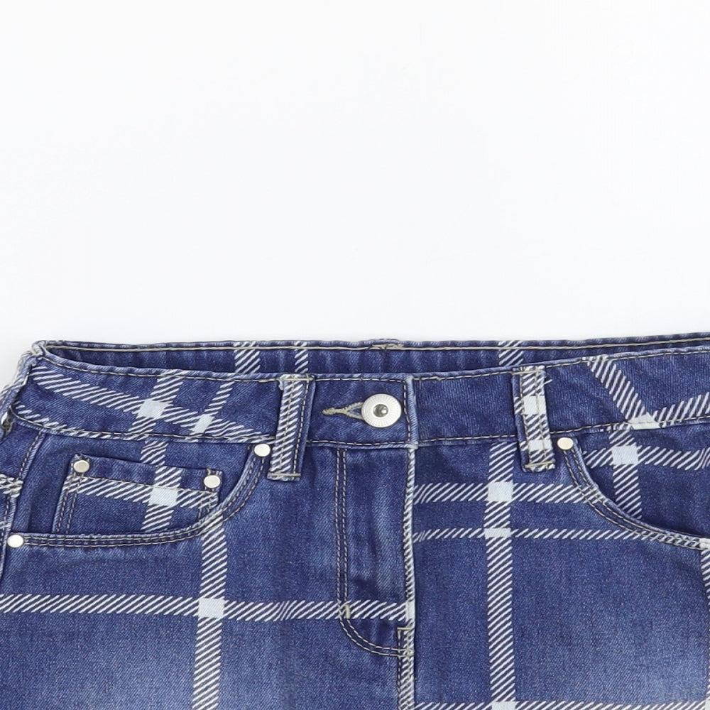 George Girls Blue Plaid Cotton Mini Skirt Size 9-10 Years Regular Button