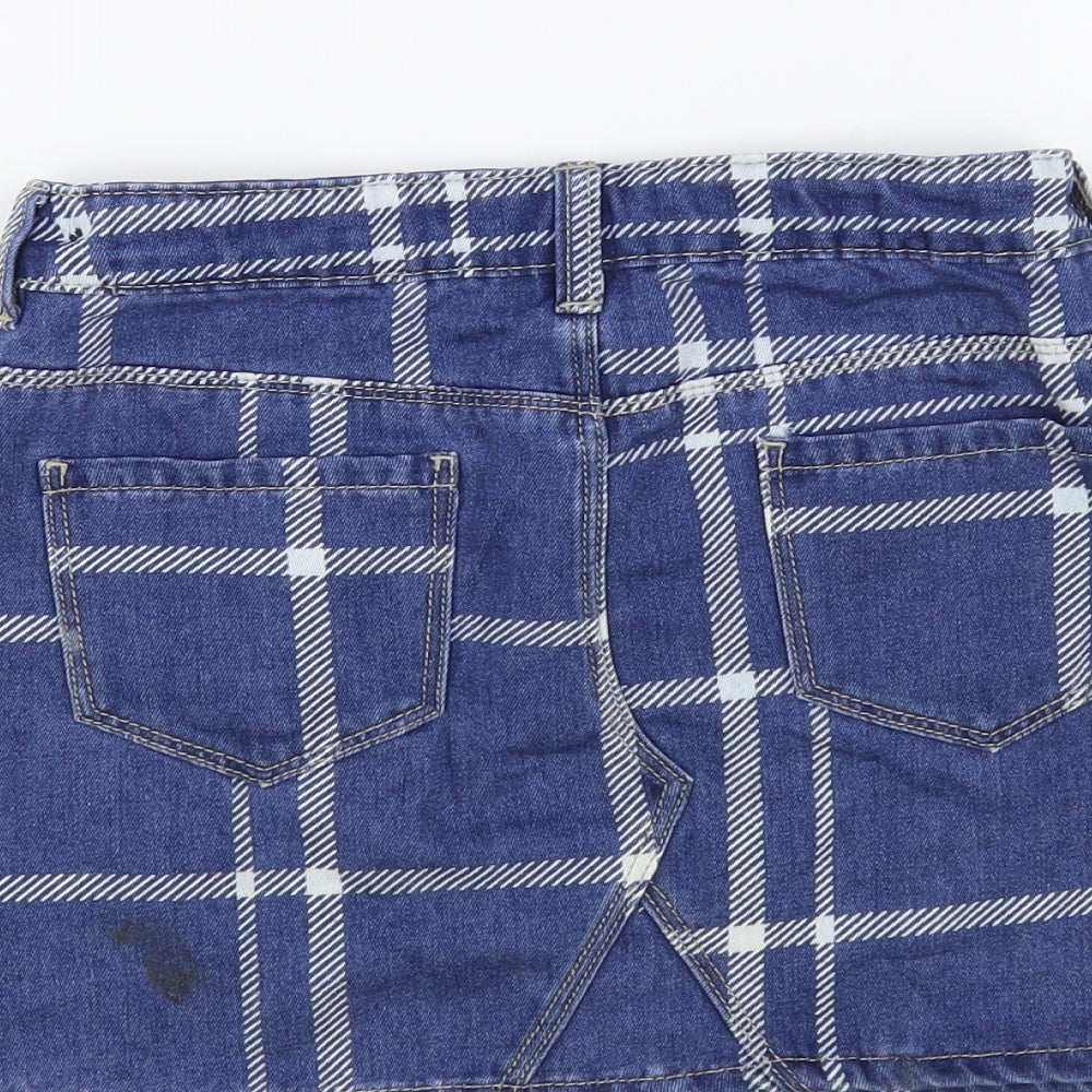 George Girls Blue Plaid Cotton Mini Skirt Size 9-10 Years Regular Button