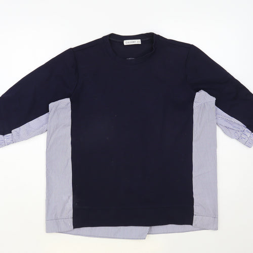 Gallery Womens Blue Striped Viscose Basic Blouse Size M Crew Neck