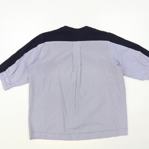 Gallery Womens Blue Striped Viscose Basic Blouse Size M Crew Neck