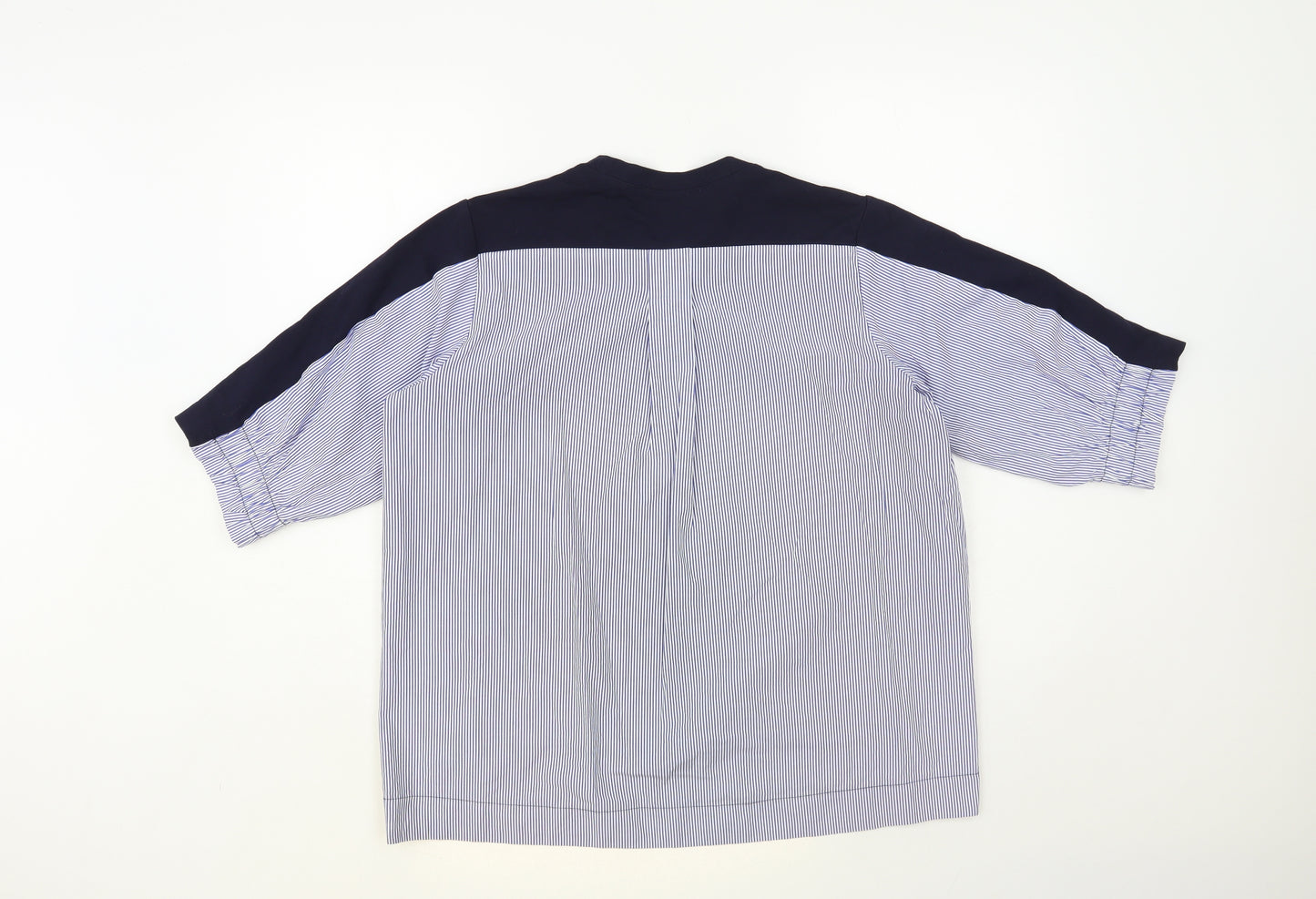 Gallery Womens Blue Striped Viscose Basic Blouse Size M Crew Neck