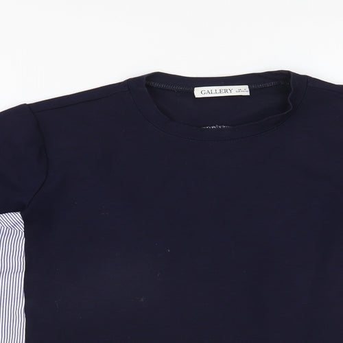 Gallery Womens Blue Striped Viscose Basic Blouse Size M Crew Neck