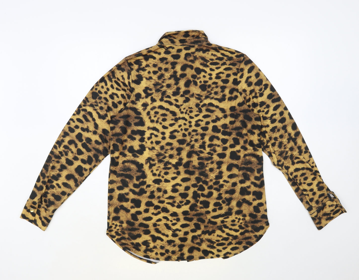 River Island Womens Brown Animal Print Polyester Basic Button-Up Size 12 Collared - Leopard Print