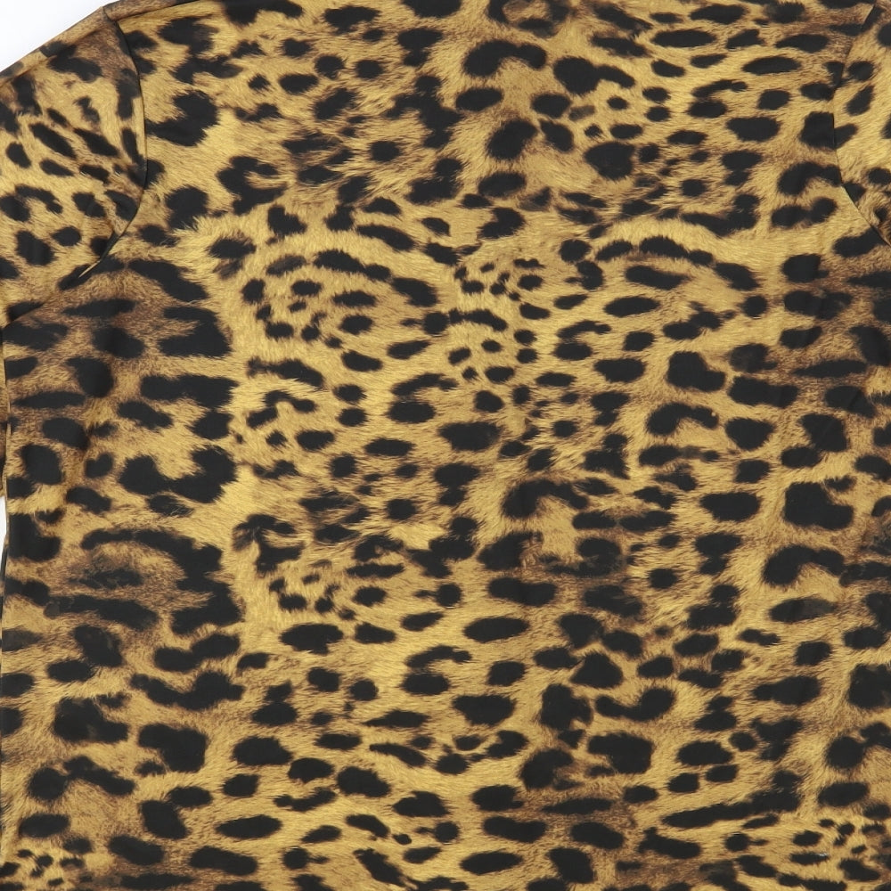 River Island Womens Brown Animal Print Polyester Basic Button-Up Size 12 Collared - Leopard Print