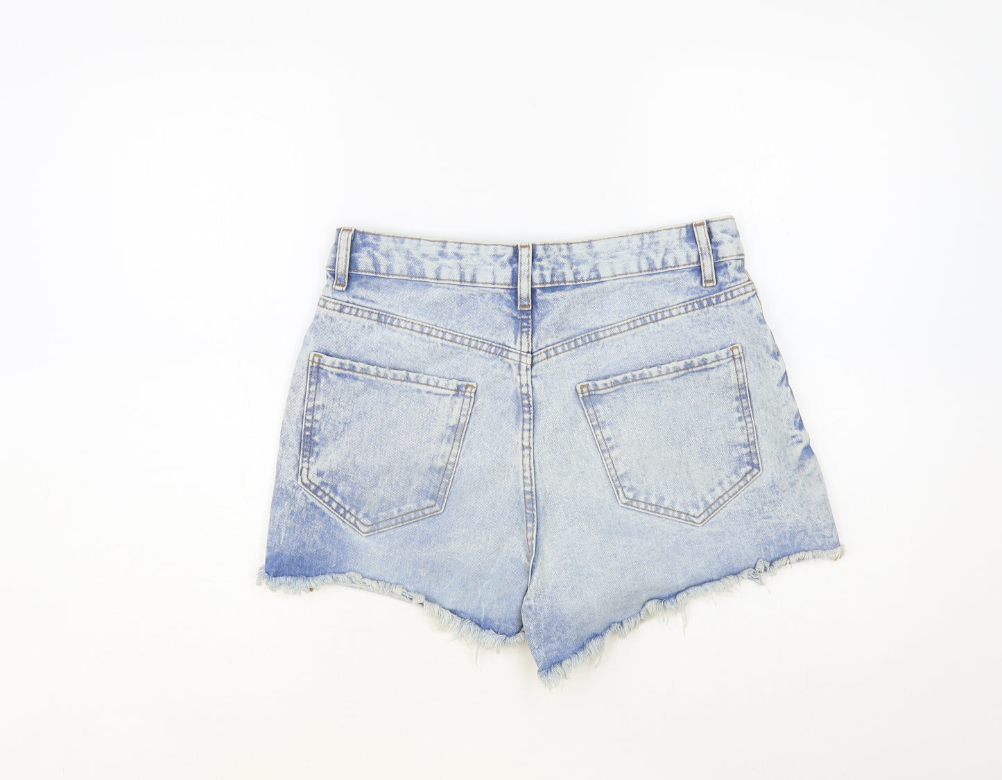 Denim & Co. Womens Blue Cotton Hot Pants Shorts Size 12 L4 in Regular Button - Distressed