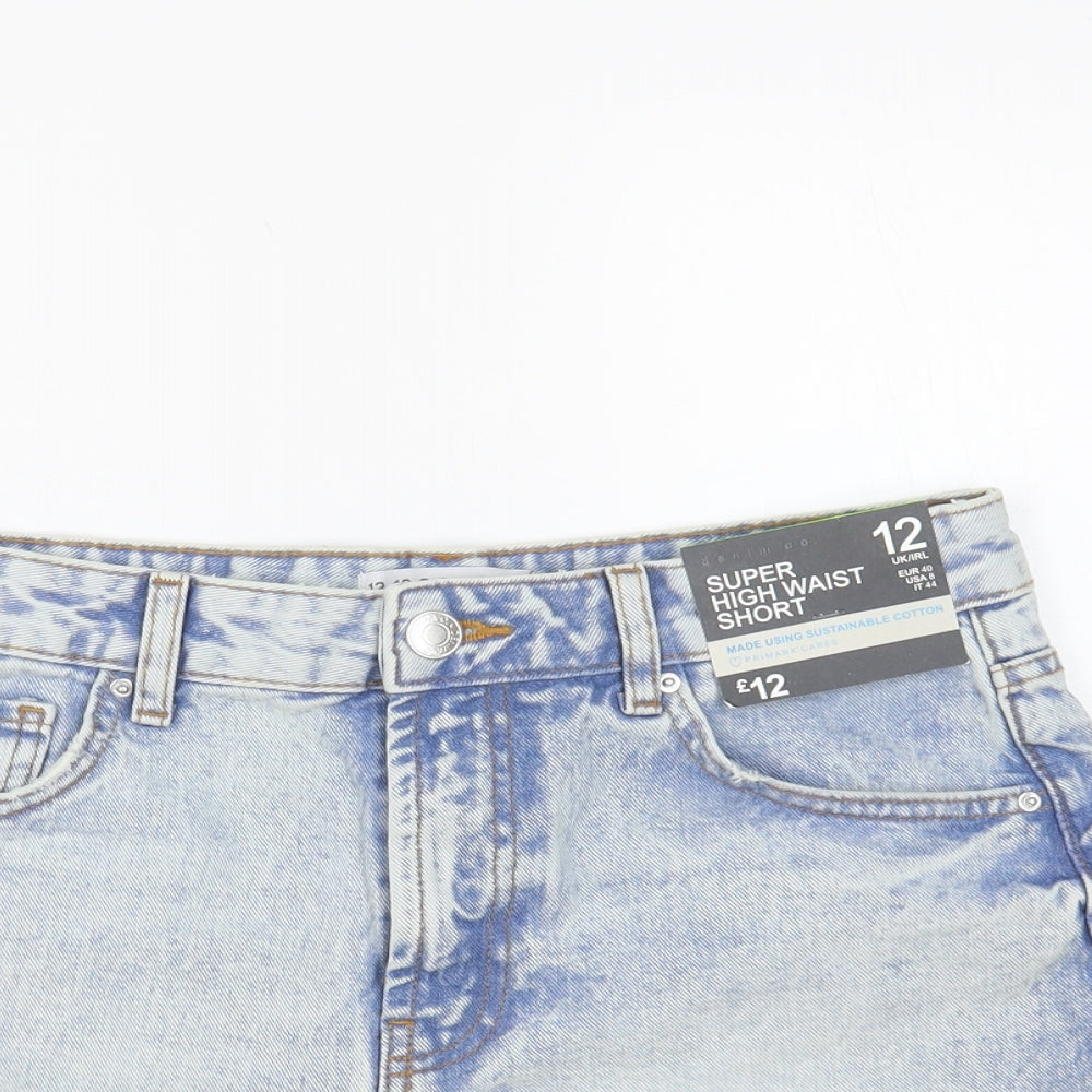 Denim & Co. Womens Blue Cotton Hot Pants Shorts Size 12 L4 in Regular Button - Distressed