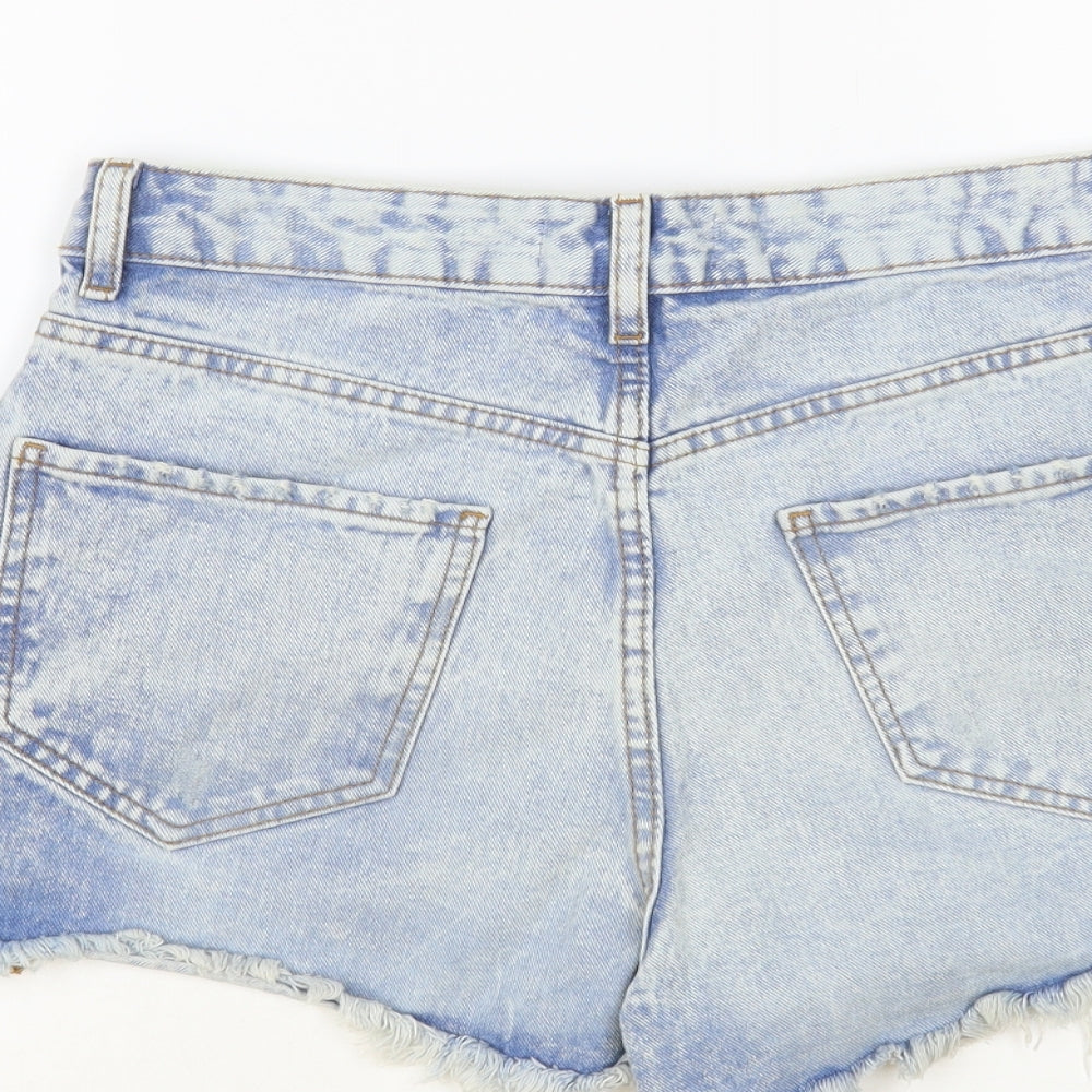 Denim & Co. Womens Blue Cotton Hot Pants Shorts Size 12 L4 in Regular Button - Distressed