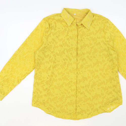 Preworn Womens Yellow Geometric Polyester Basic Button-Up Size L Collared - Textured