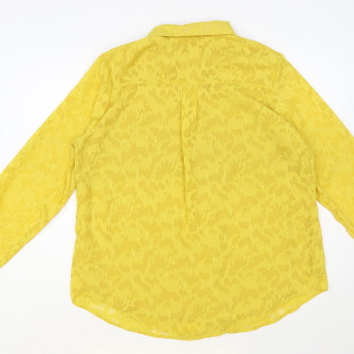 Preworn Womens Yellow Geometric Polyester Basic Button-Up Size L Collared - Textured