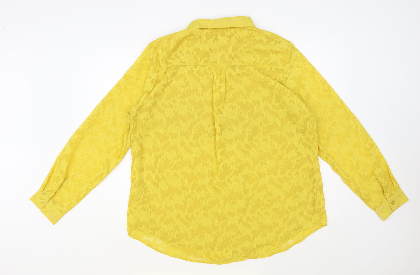 Preworn Womens Yellow Geometric Polyester Basic Button-Up Size L Collared - Textured