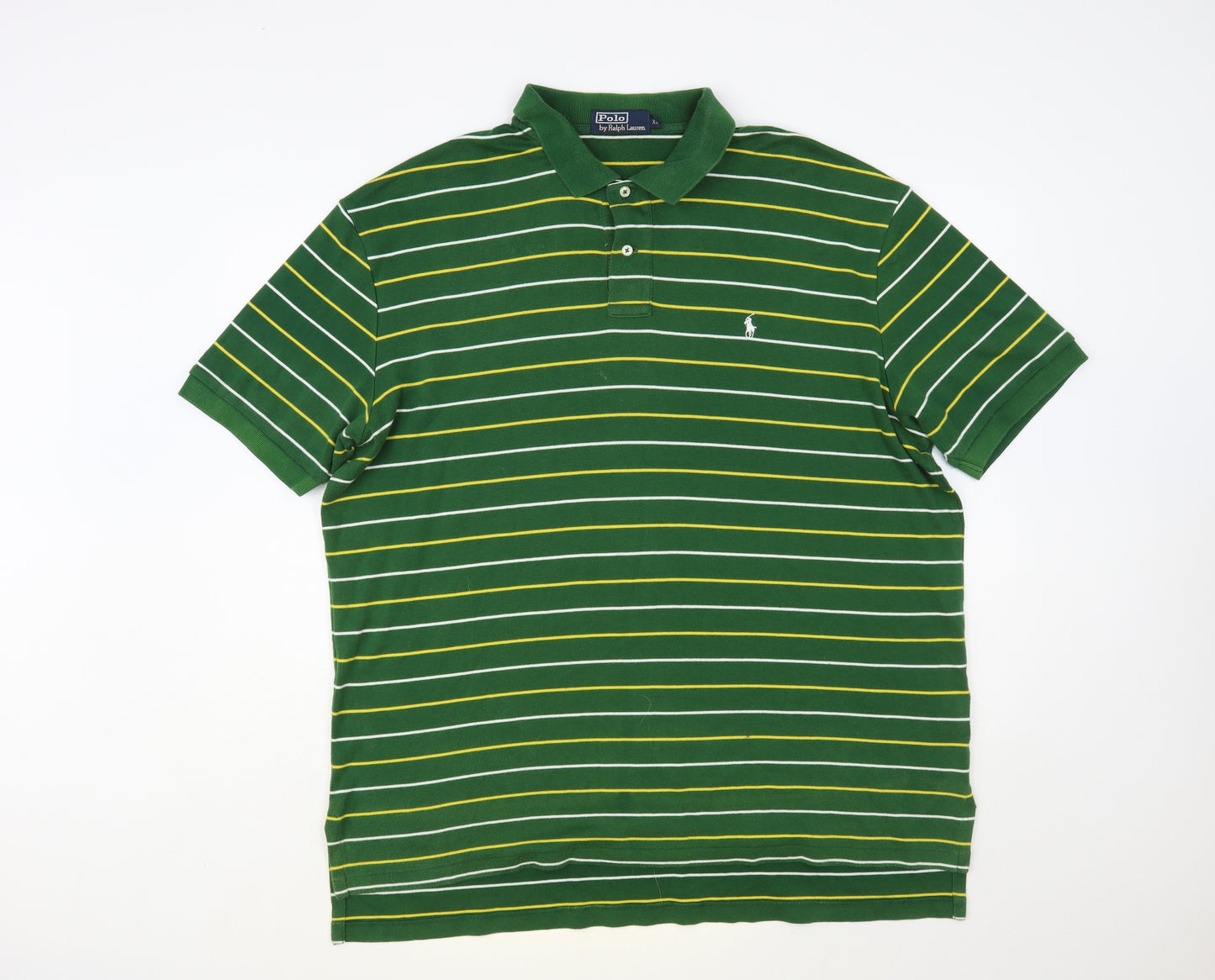 Polo Ralph Lauren Mens Green Striped Cotton Polo Size XL Collared Button
