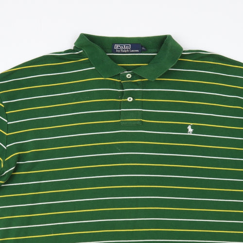Polo Ralph Lauren Mens Green Striped Cotton Polo Size XL Collared Button