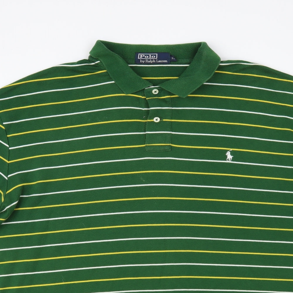 Polo Ralph Lauren Mens Green Striped Cotton Polo Size XL Collared Button