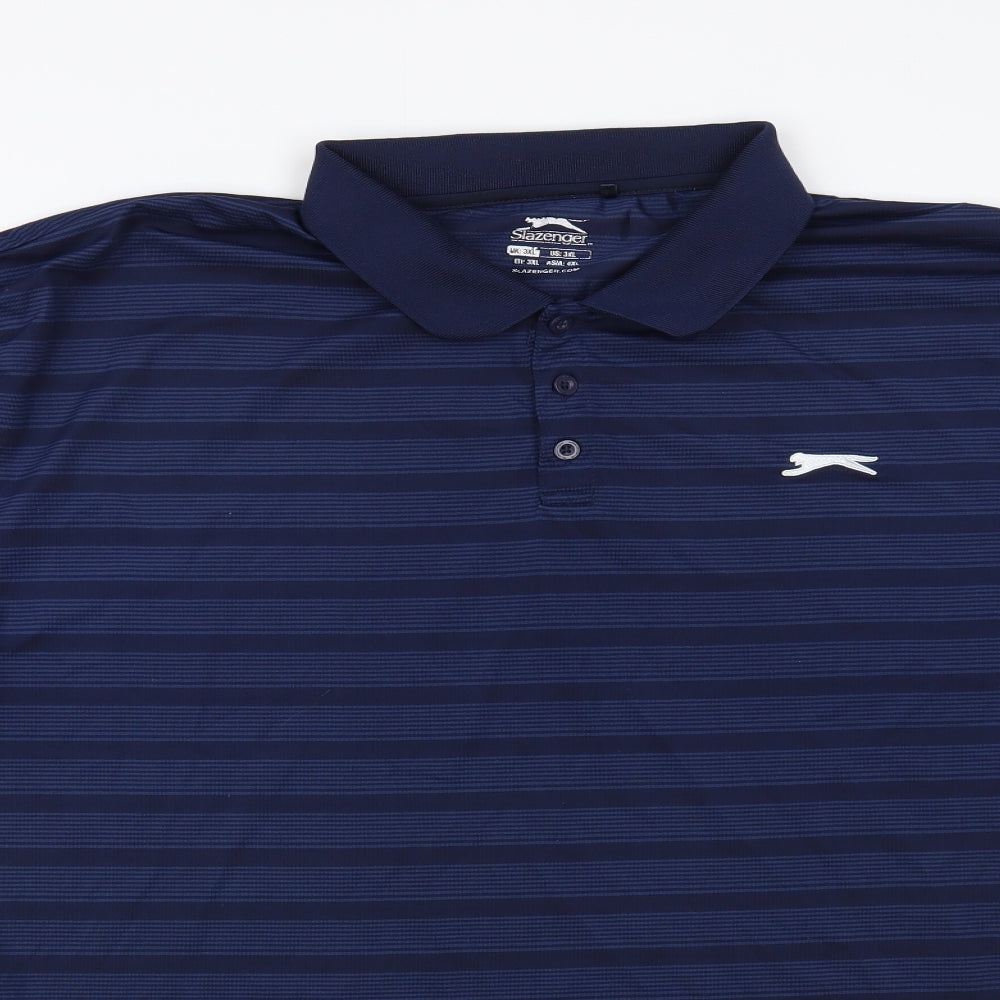Slazenger Mens Blue Striped Polyester Polo Size 3XL Collared Button