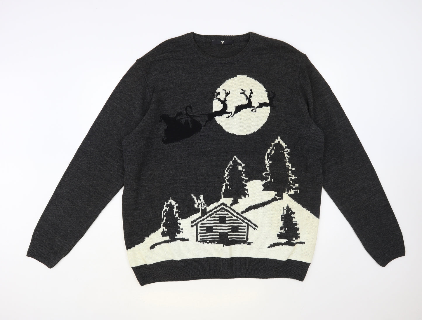 Very Mens Grey Crew Neck Acrylic Pullover Jumper Size 2XL - Christmas