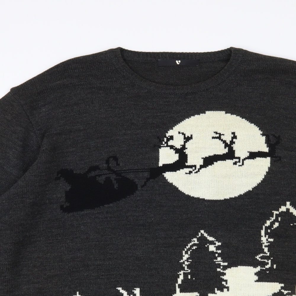 Very Mens Grey Crew Neck Acrylic Pullover Jumper Size 2XL - Christmas