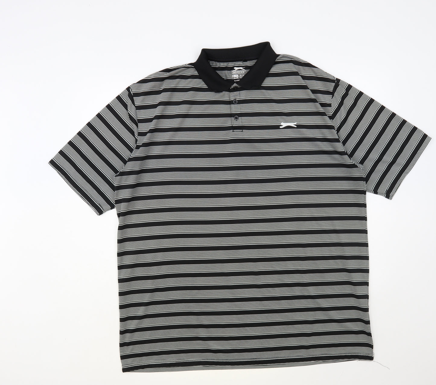 Slazenger Mens Black Striped Polyester Polo Size 2XL Collared Button