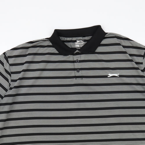 Slazenger Mens Black Striped Polyester Polo Size 2XL Collared Button