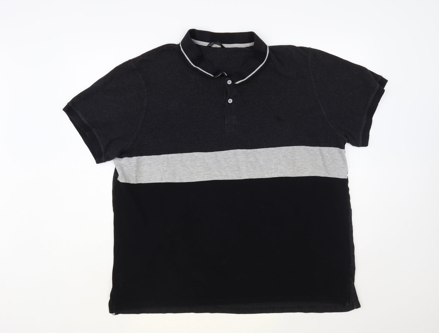 PEP & Co Mens Black Striped Cotton Polo Size 3XL Collared Button