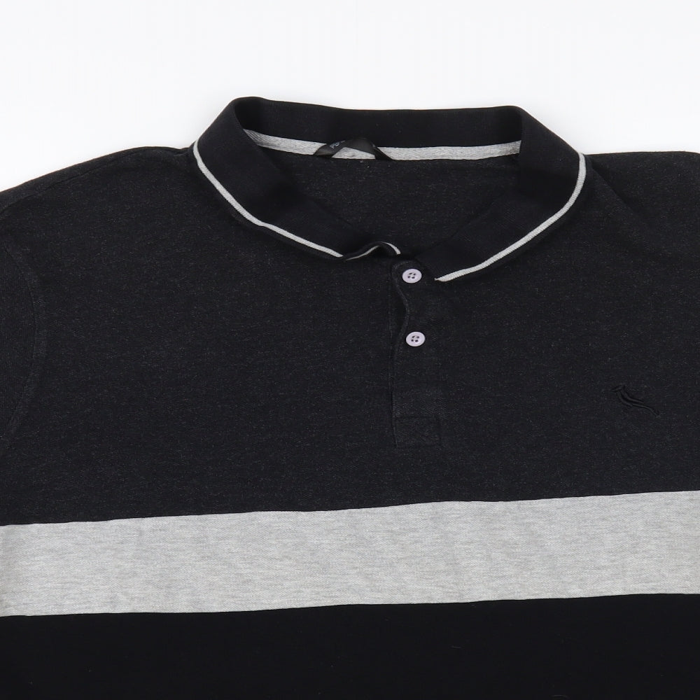 PEP & Co Mens Black Striped Cotton Polo Size 3XL Collared Button