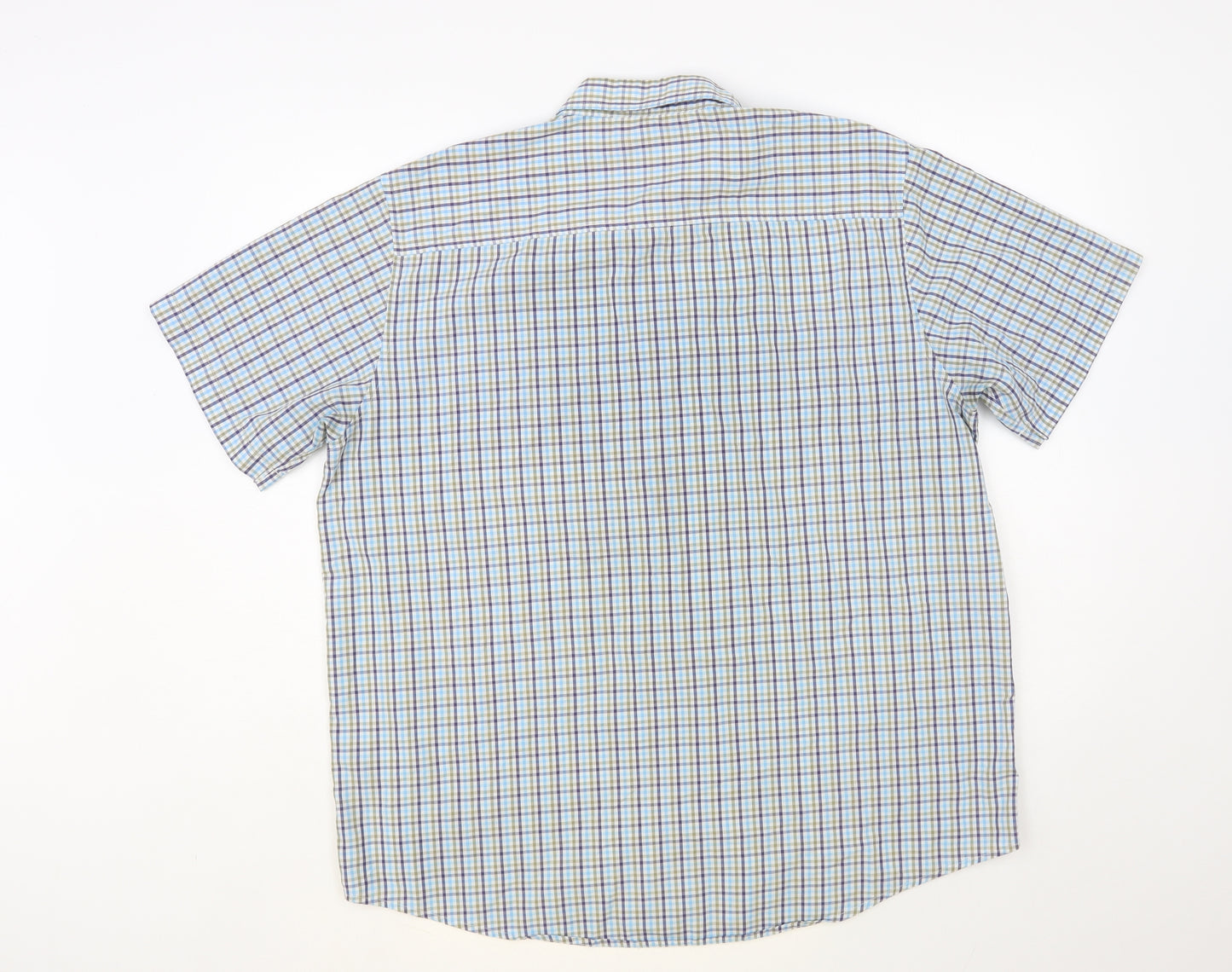 F&F Mens Blue Plaid Cotton Button-Up Size L Collared Button