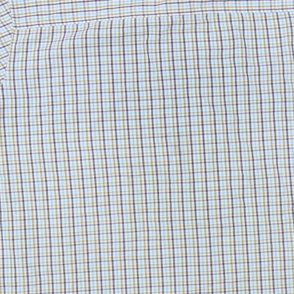 F&F Mens Blue Plaid Cotton Button-Up Size L Collared Button