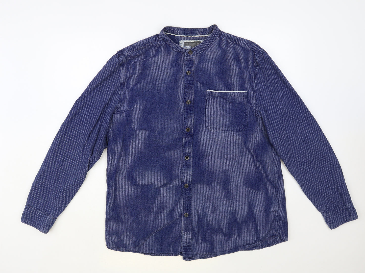 RJR.John Rocha Mens Blue Geometric Cotton Button-Up Size L Round Neck Button