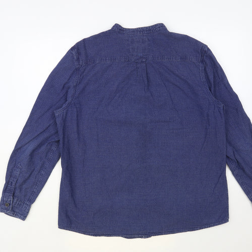 RJR.John Rocha Mens Blue Geometric Cotton Button-Up Size L Round Neck Button