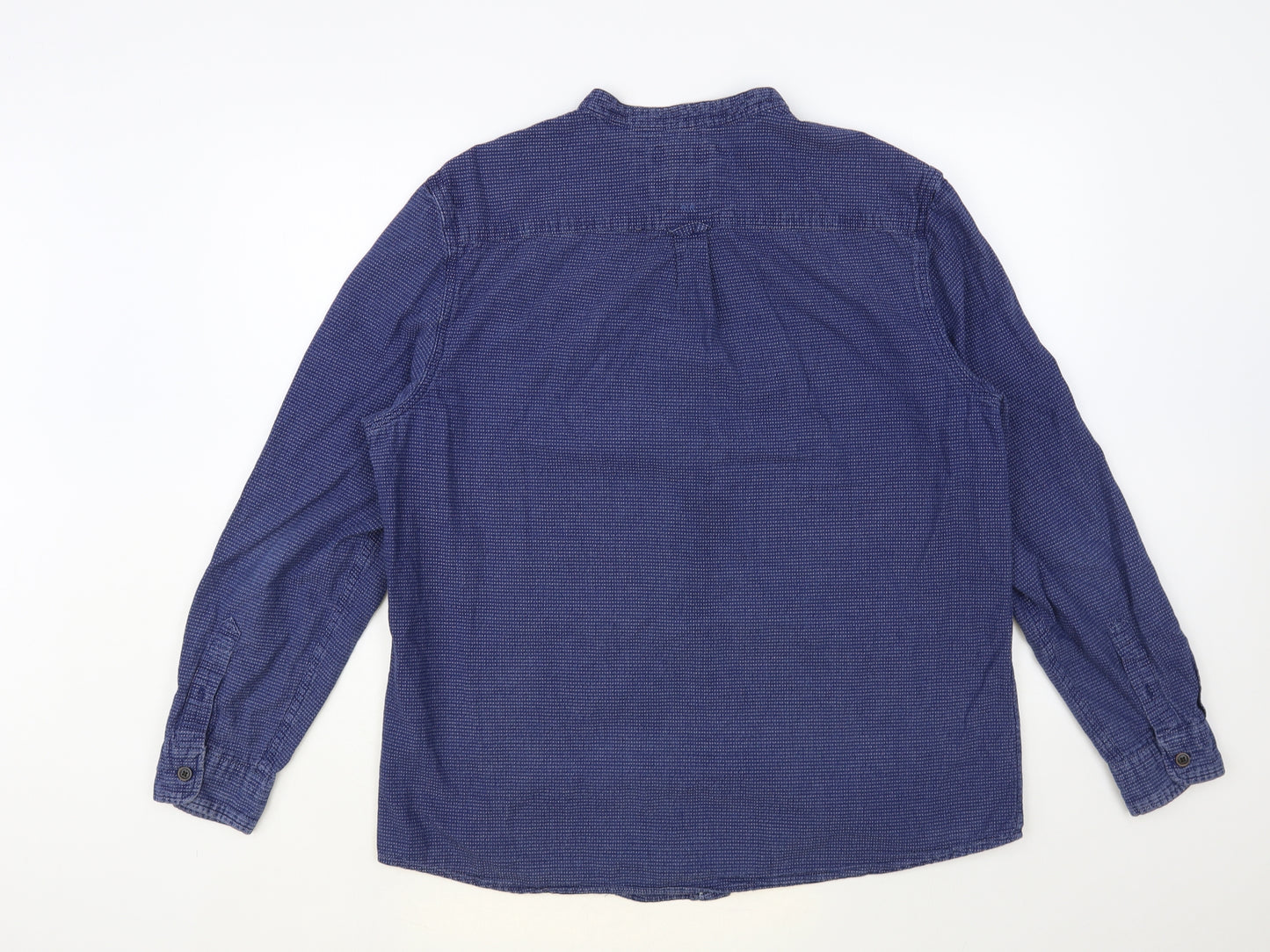 RJR.John Rocha Mens Blue Geometric Cotton Button-Up Size L Round Neck Button