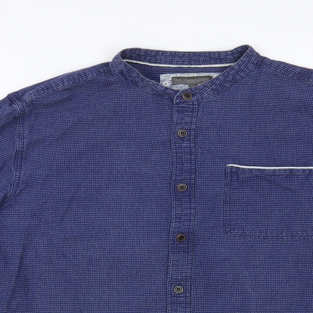 RJR.John Rocha Mens Blue Geometric Cotton Button-Up Size L Round Neck Button