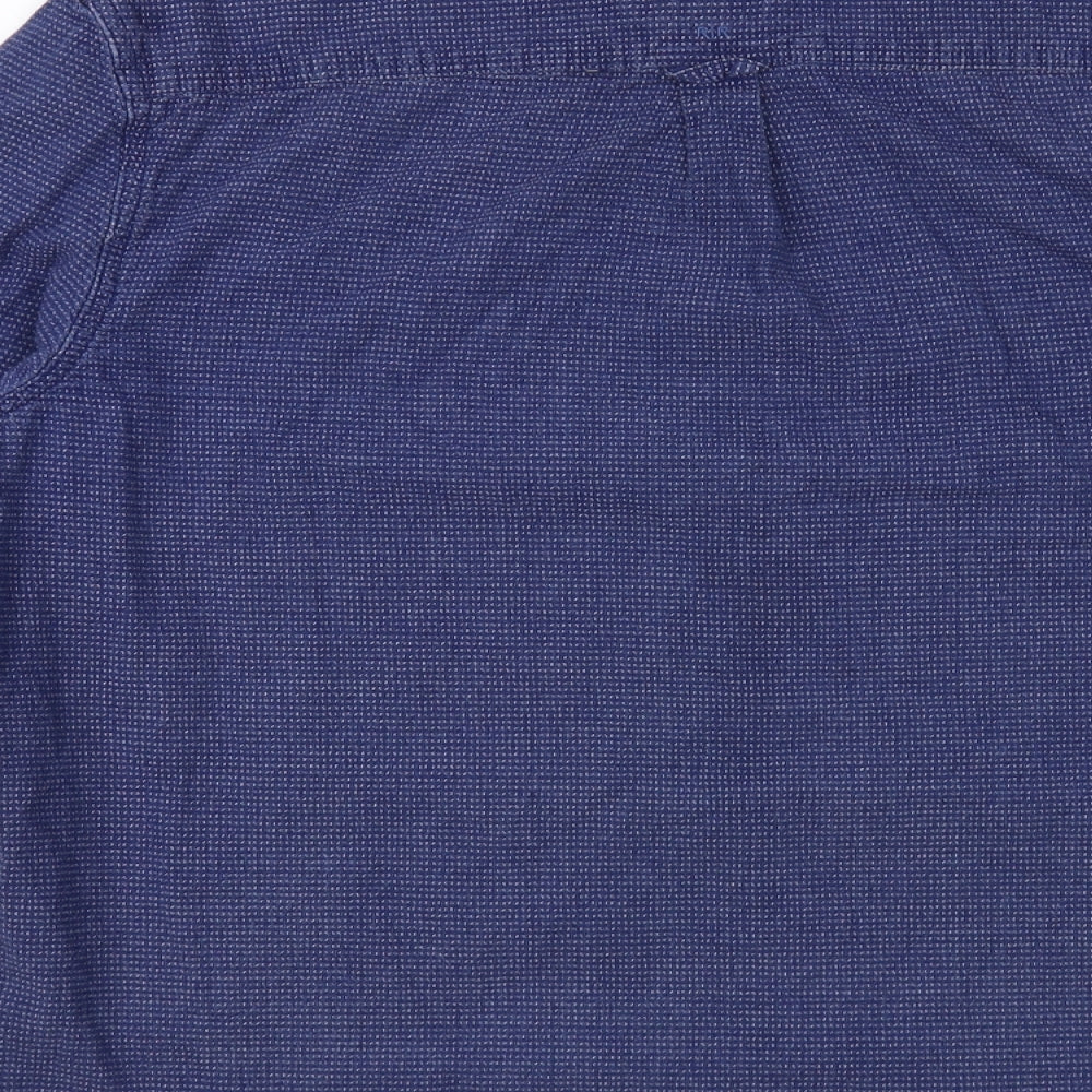 RJR.John Rocha Mens Blue Geometric Cotton Button-Up Size L Round Neck Button