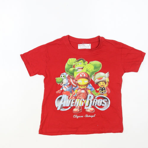 Rebrinde Boys Red Cotton Pullover T-Shirt Size 4 Years Crew Neck Pullover - Aveng Bros