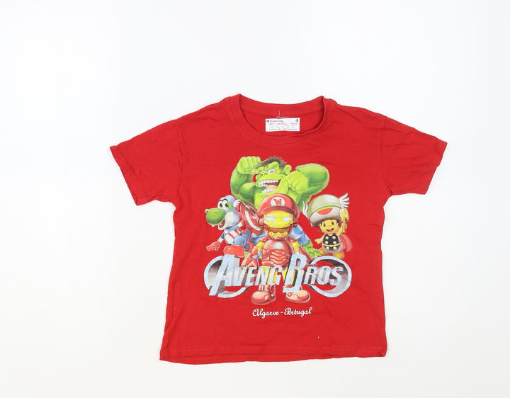 Rebrinde Boys Red Cotton Pullover T-Shirt Size 4 Years Crew Neck Pullover - Aveng Bros