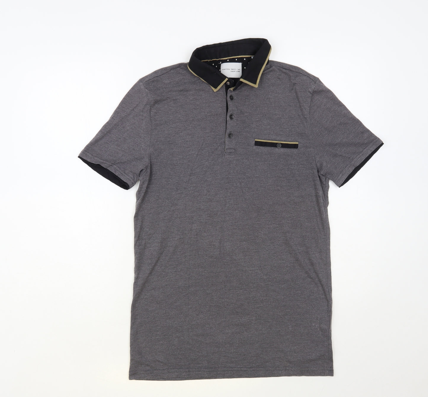 Nineteen Twenty Two Mens Grey Cotton Polo Size S Collared Button