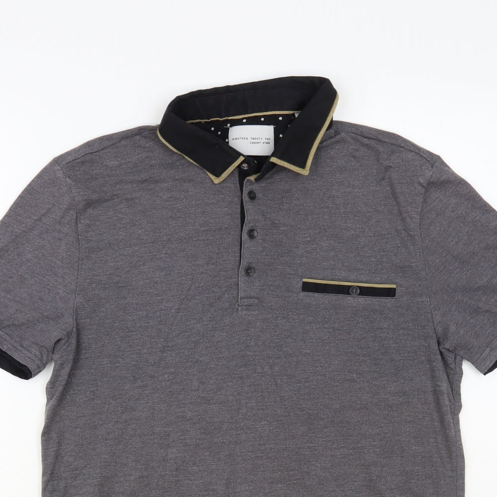 Nineteen Twenty Two Mens Grey Cotton Polo Size S Collared Button